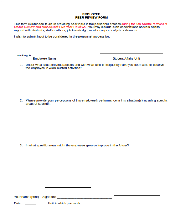 employee peer review form