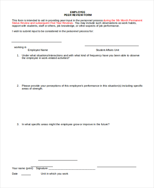 FREE 11+ Sample Employee Review Forms in PDF | MS Word | Excel