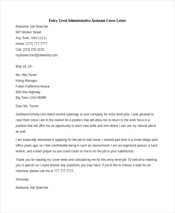 FREE 8+ Sample Administrative Assistant Cover Letters in ...