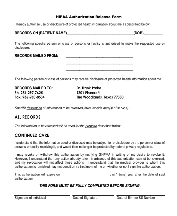Free 11 sample hipaa release forms in pdf ms word