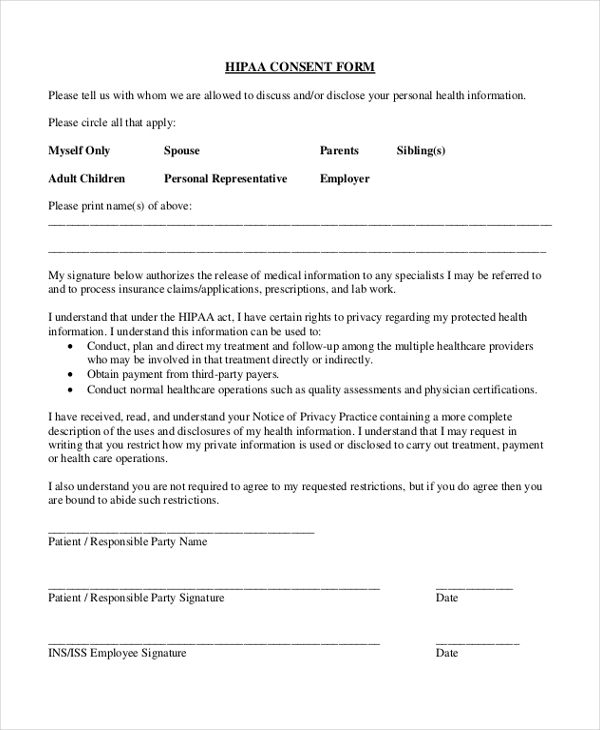 Printable Hipaa Consent Form Printable Forms Free Online 0883