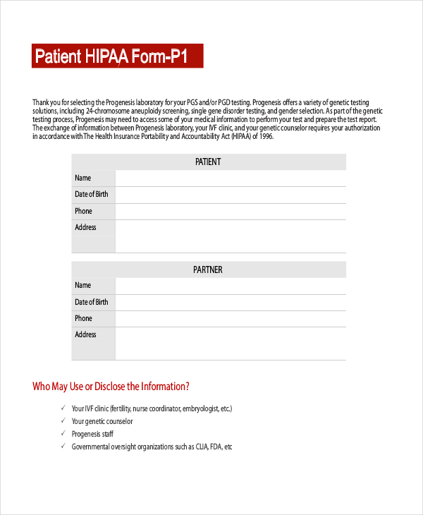 FREE 11 Sample HIPAA Forms In PDF MS Word