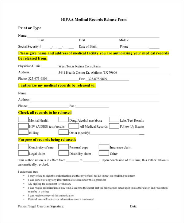 Hipaa Compliant Release Form To Allow Others To See Your