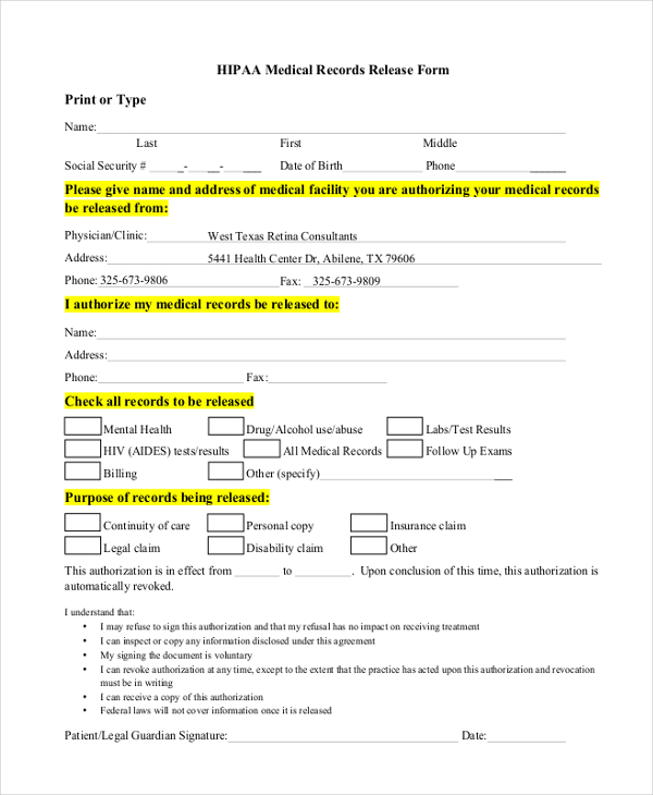 FREE 10 Sample HIPAA Release Forms In PDF