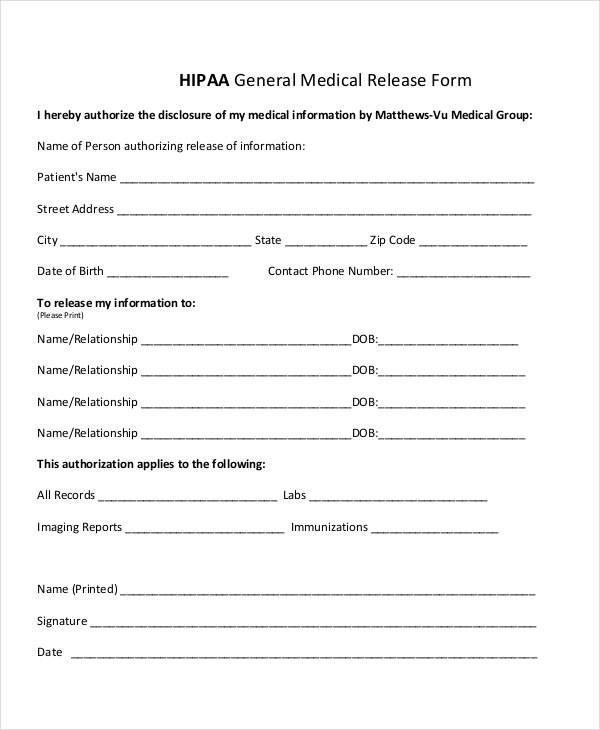 Free 11 Sample Hipaa Forms In Pdf Ms Word 2369