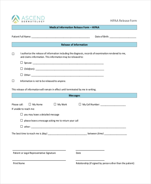 hipaa release form