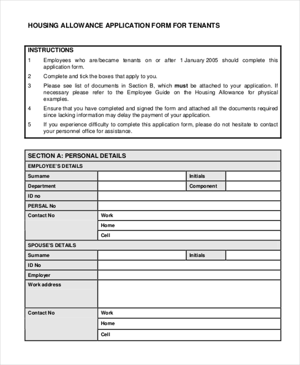 Free 12 Sample Housing Application Forms In Pdf Ms Word Excel 0822