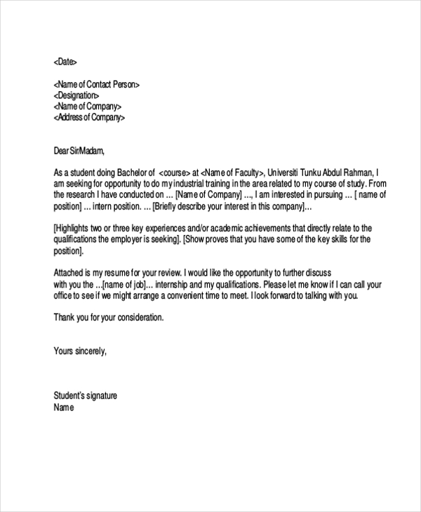internship letter from company to student