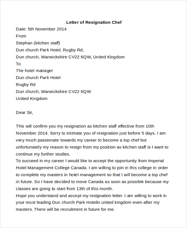 letter of resignation chef1