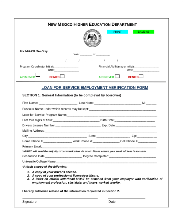 Free 10 Sample Job Verification Forms In Pdf Ms Word Excel 7391