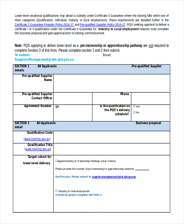 lower level business proposal form