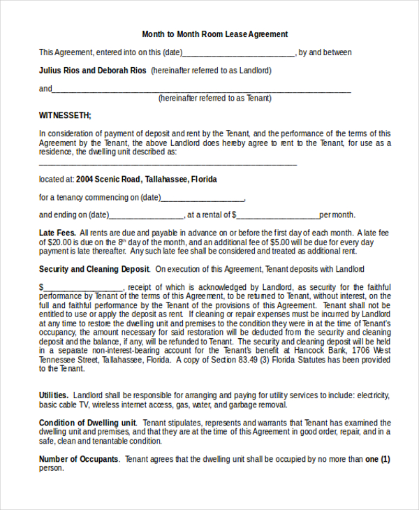 FREE 8+ Sample MonthtoMonth Lease Agreement Forms in PDF MS Word