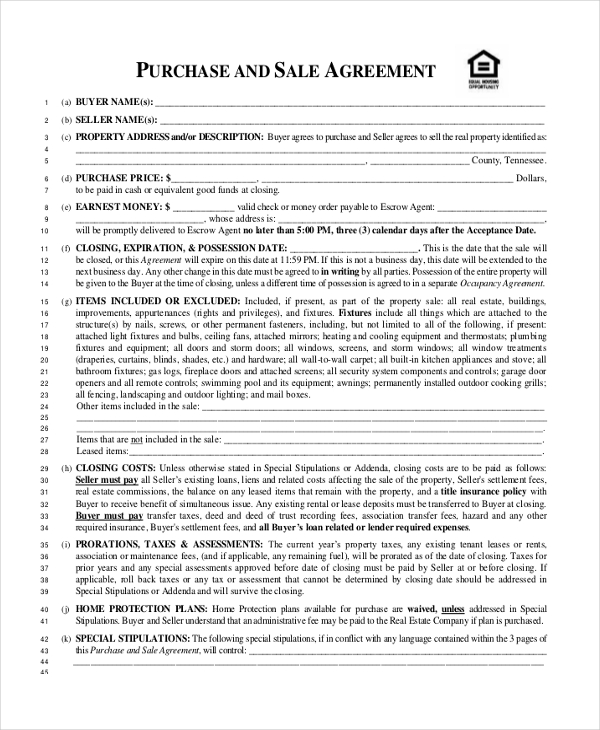 real estate purchase order form