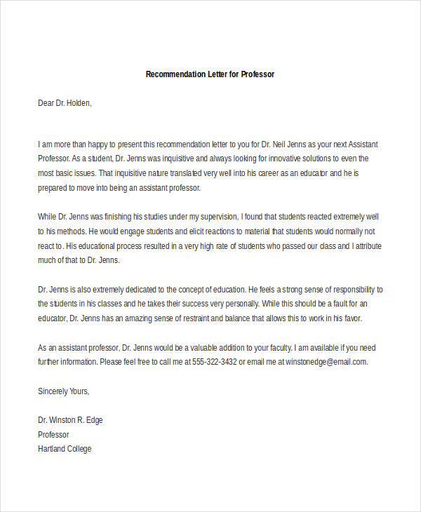 FREE 11  Recommendation Letter Samples PDF MS Word Google Docs