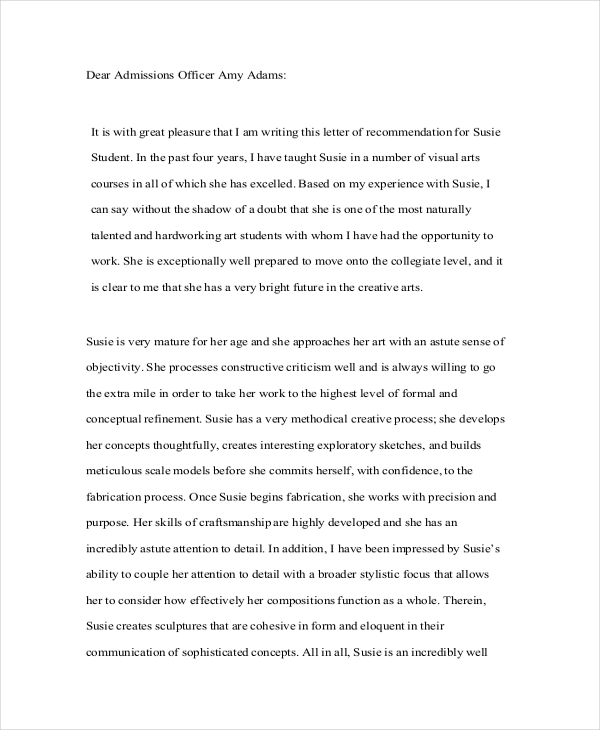 Sample Recommendation Letter For Student - Free Documents 