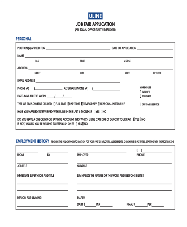 8+ Sample Job Application Forms - Free, Sample , Example 