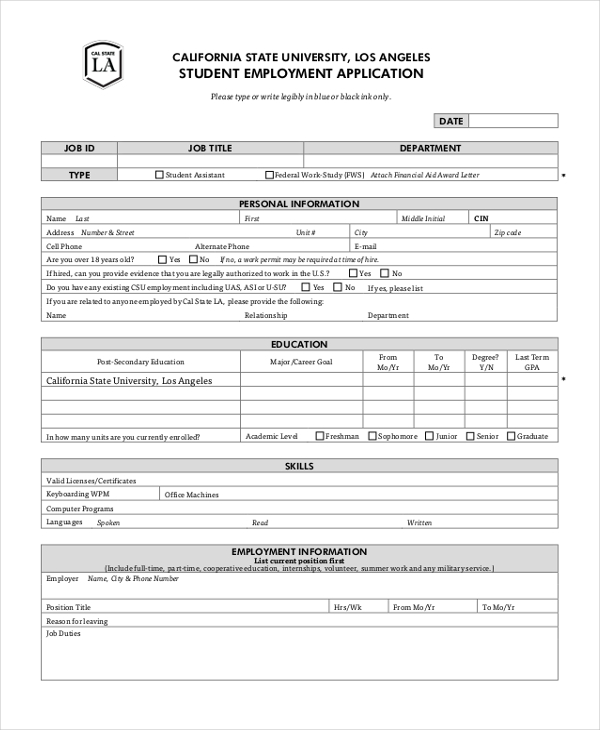 student employment application