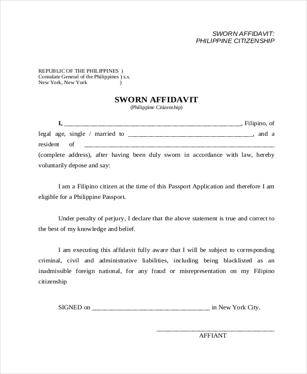 Free Printable Sworn Affidavit Form