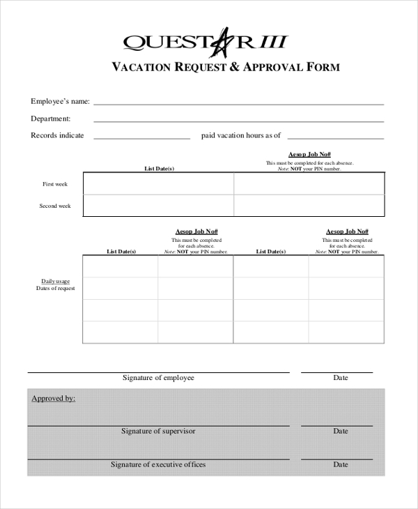 vacation request and approval form