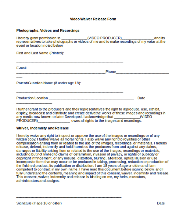video waiver release form
