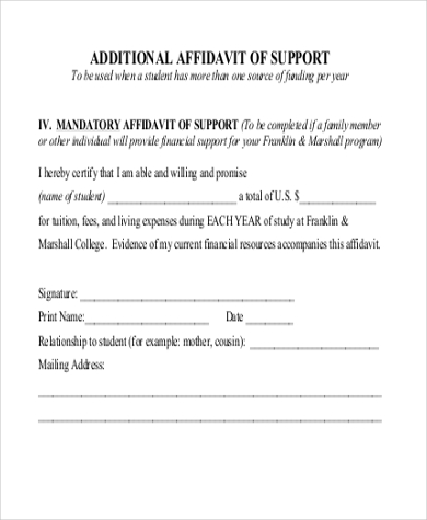 Statement Of Support Form FREE 11+ Affidavit of Support Form Samples, PDF, MS Word, Google Docs