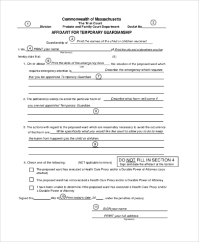 affidavit for temporary guardianship