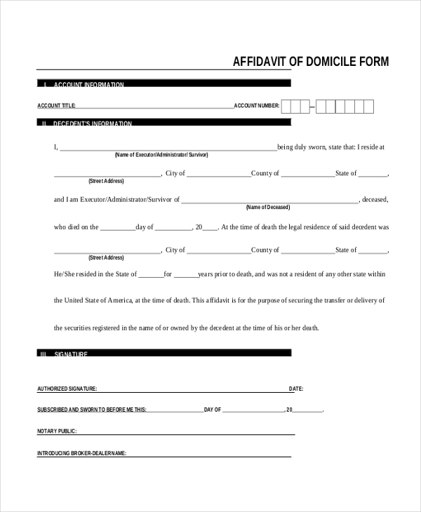 affidavit of domicile form
