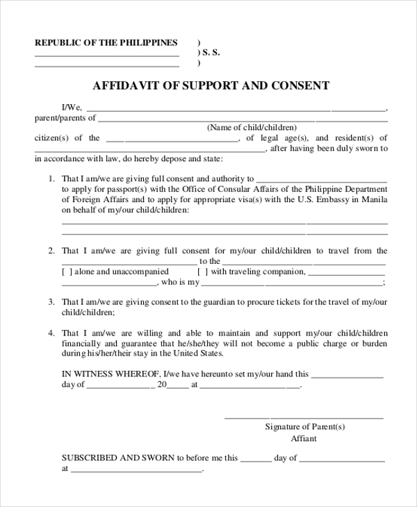 affidavit of support consent