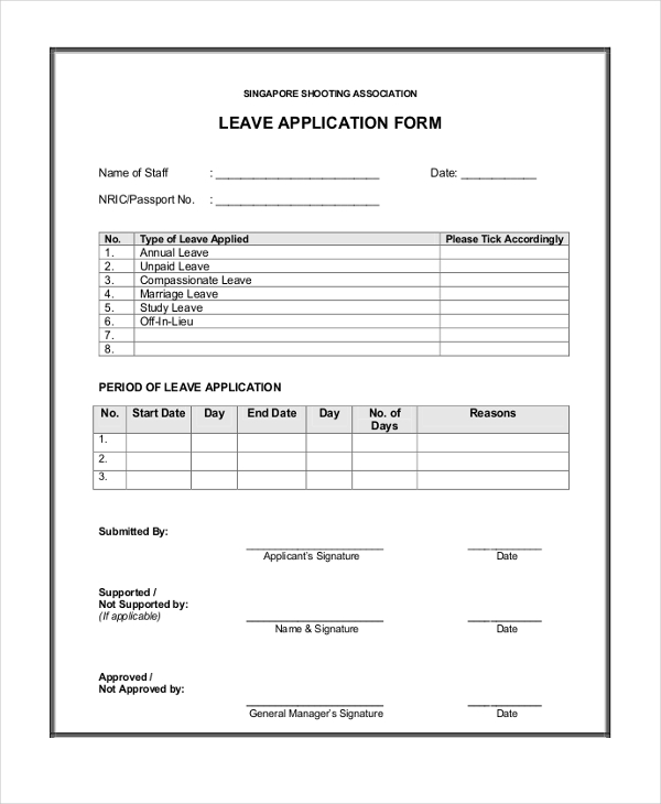 Leave Application Form Template Free Download Printable Templates