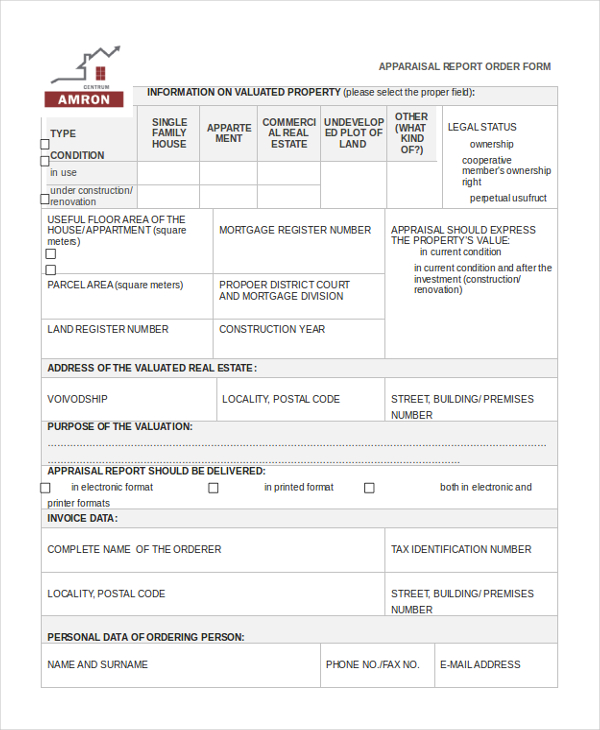 apparaisal report order form