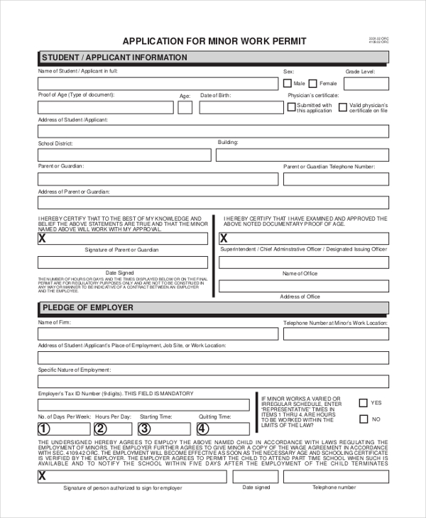 Printable Work Permit For Minors