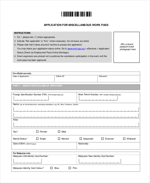 application for miscellaneous work pass