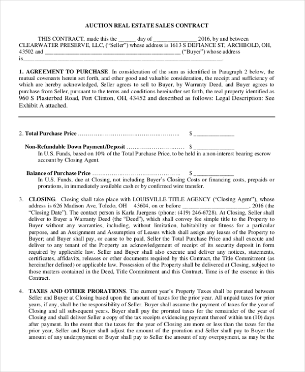 auction real estate sales contract