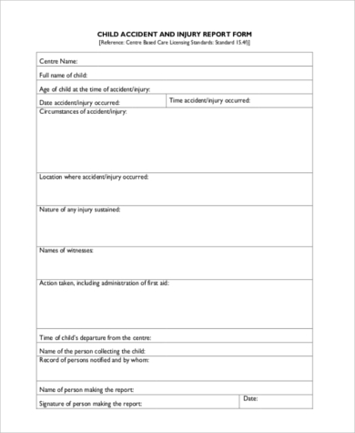 accident report form for child care