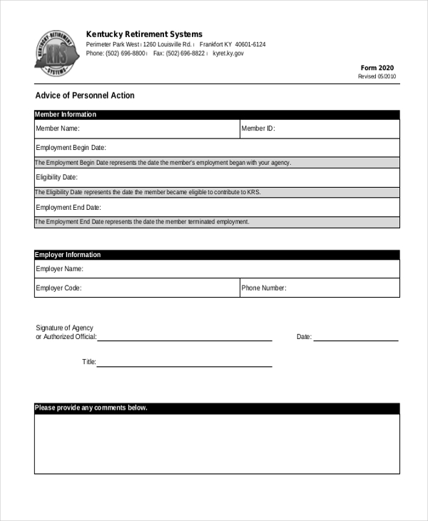 FREE 9+ Sample Personnel Action Forms in MS Word PDF Excel