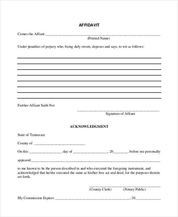 affidavit form for general information
