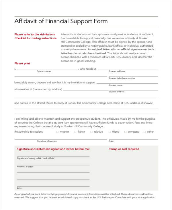 affidavit of financial support form