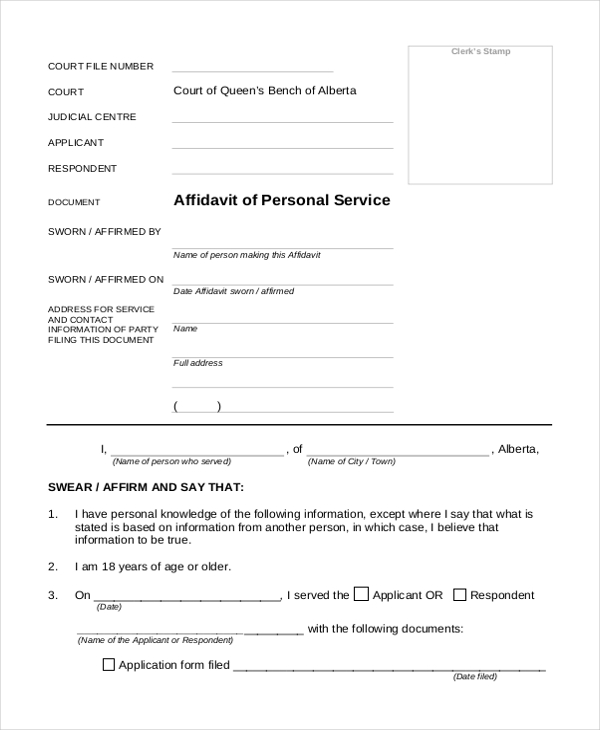 affidavit of personal service form