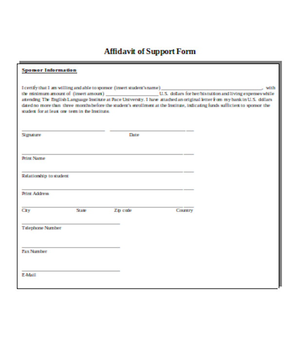 affidavit of support form sample