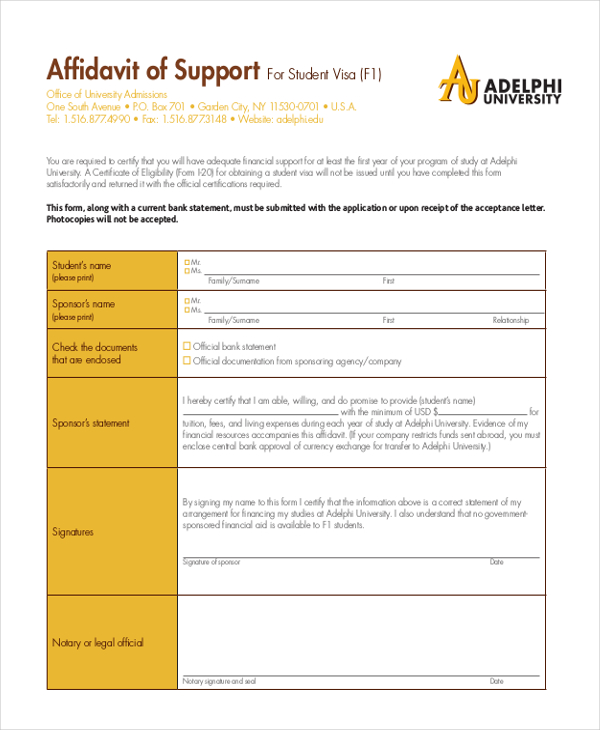 FREE 10+ Sample Affidavit of Support Forms in PDF MS Word