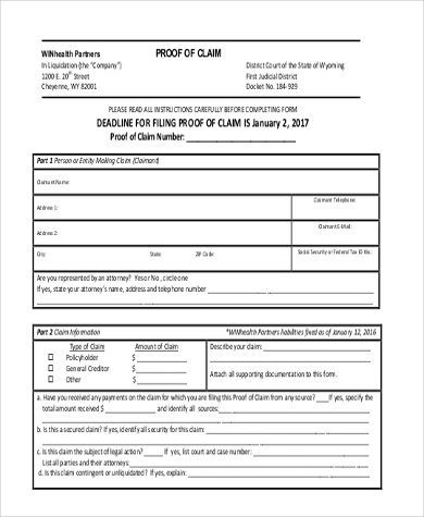 amended proof of claim form