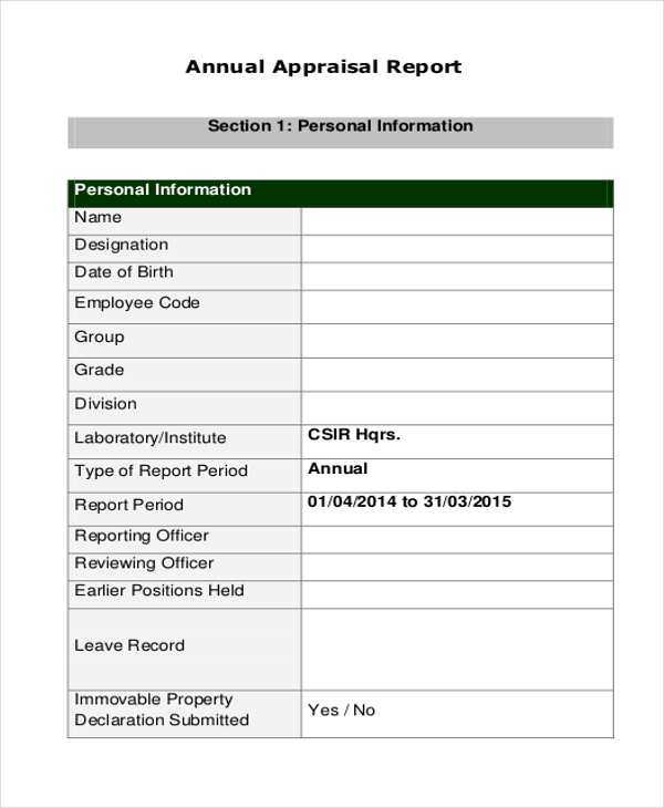 annual appraisal report form