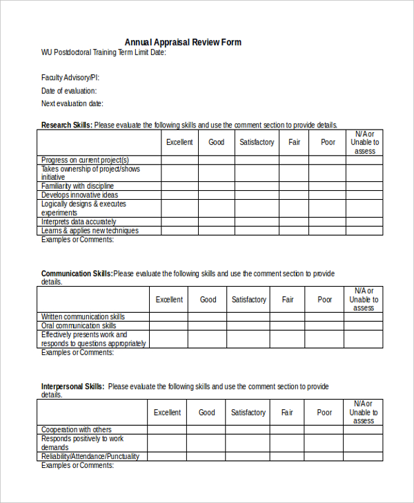 annual appraisal review form