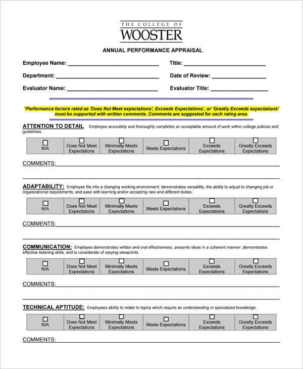 Free 9 Annual Appraisal Form Samples In Pdf Ms Word 