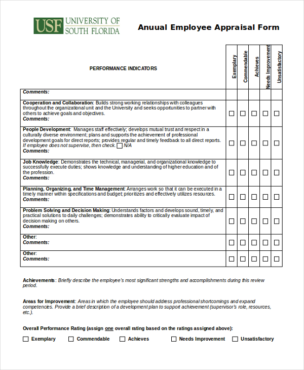 anuual employee appraisal form