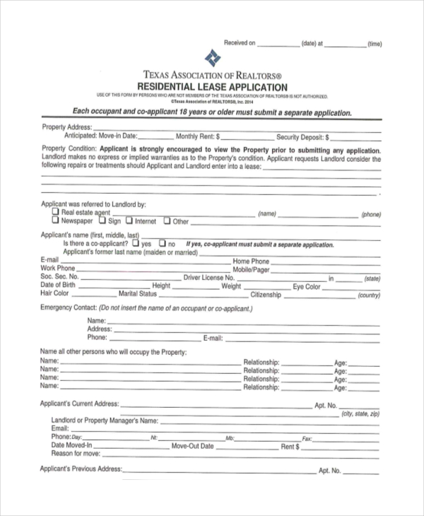 Free 6 Sample Apartment Rental Application Forms In Ms Word Pdf 4065