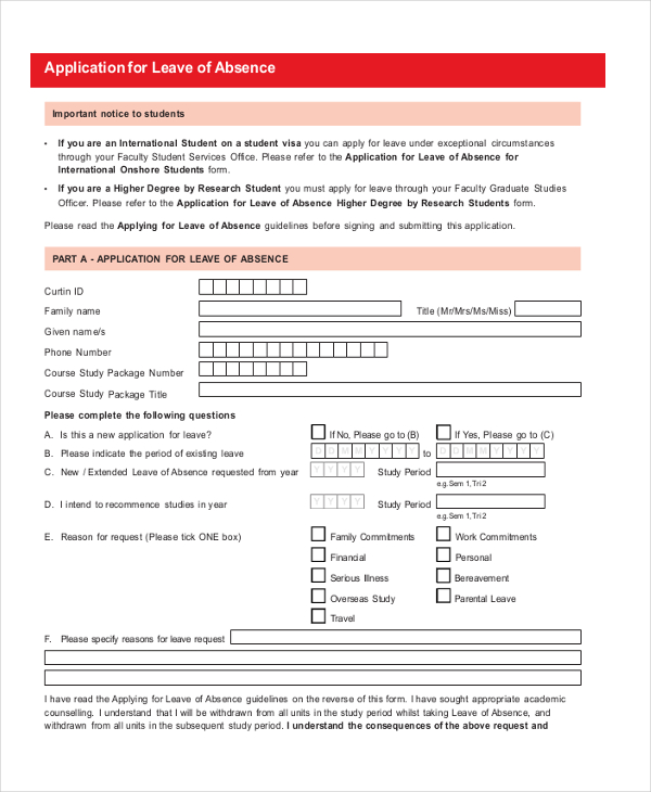 application form for leave of absence