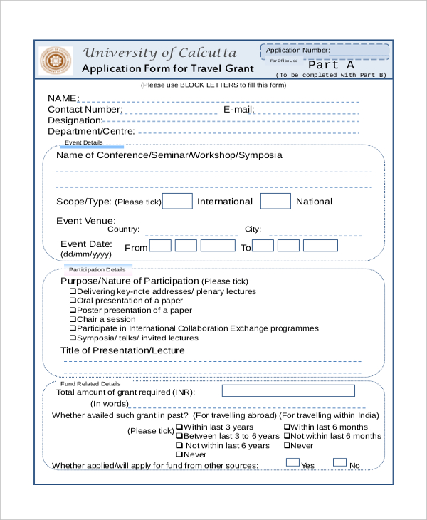 application form for travel grant
