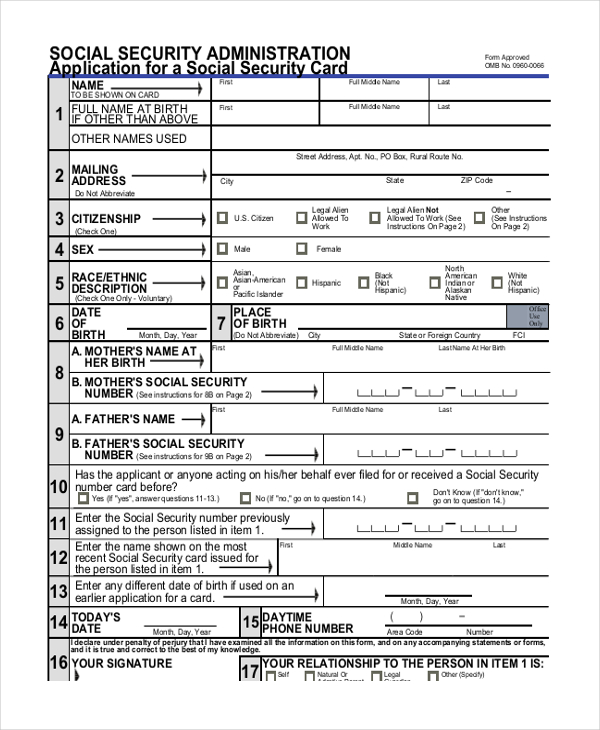 card sample of security social us Application Free Social  Sample Security  Forms Sample 9