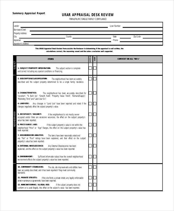 Free 9 Sample Appraisal Review Forms In Pdf Ms Word